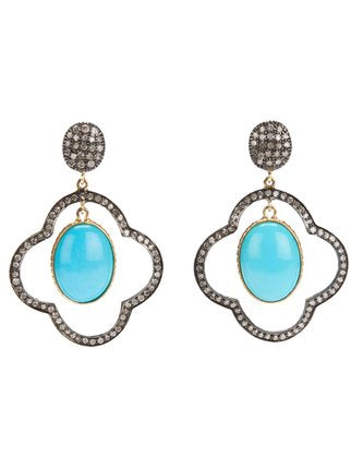 Turquoise and Rose Cut Diamond Earrings