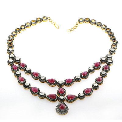 Goddess Necklace - Rose Cut Diamonds, Ruby and Gold
