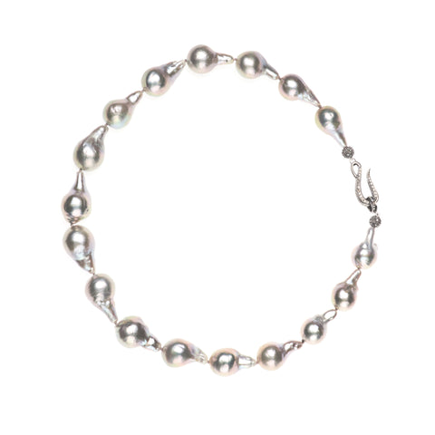 Baroque Pearl Necklace and Diamond Clasp