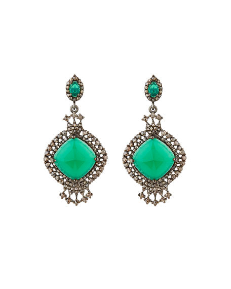 Green Onyx and Rose Cut Diamond Earrings - SOLD OUT!